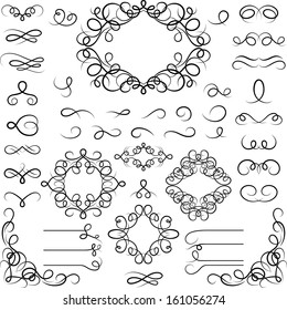 Set of curled calligraphic design elements.