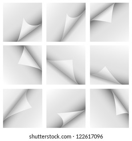 Set of curled corners isolated on white
