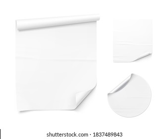 Set of curled glued stickers. Vector illustration isolated on white background. Ready to make your design wrinkled. EPS10.