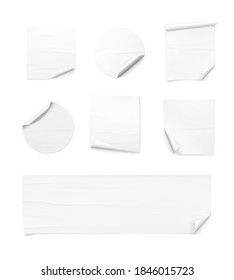 Set of curled glued stickers. Vector illustration isolated on white background. Ready to make your design wrinkled. EPS10.	