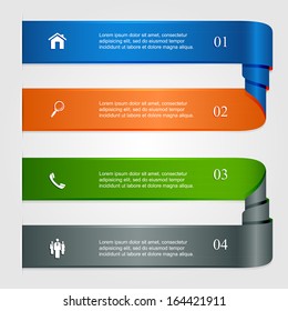 Set of curled infographic ribbons, numbered options, modern design, business options banner, can be used for diagram, illustration.