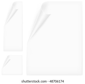 Set of curled paper pages different size, vector illustration
