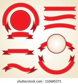Set of curled red ribbons, vector illustration.