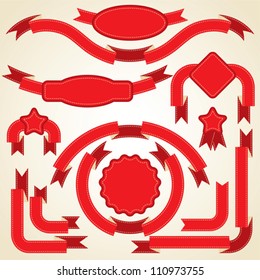 Set of curled red ribbons, vector illustration.
