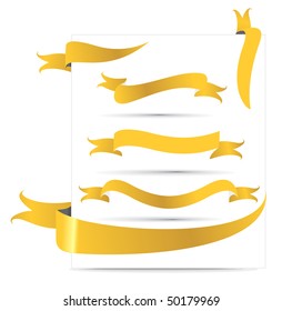 set of curled ribbons on white isolated, vector illustration