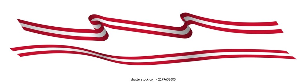 Set of curled and waving flags of Austria isolated on white background, 3d rendered with shadows for depth. Vector Illustration. EPS 10.