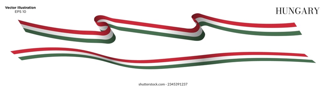 Set of curled and waving Hungary flags isolated on white background, 3d rendered. Vector Illustration. EPS 10.