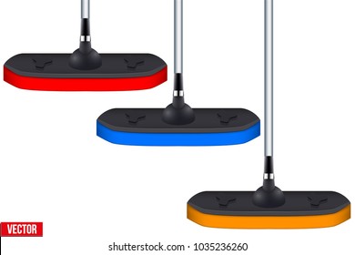 Set of Curling Broom Equipment. Vector Illustration isolated on white background.