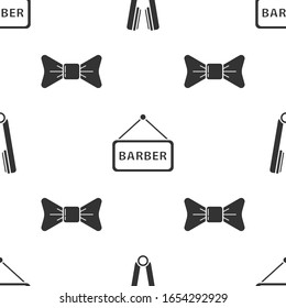 Set Curling iron for hair, Barbershop and Bow tie on seamless pattern. Vector