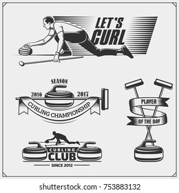 Set of curling labels, emblems and design elements.