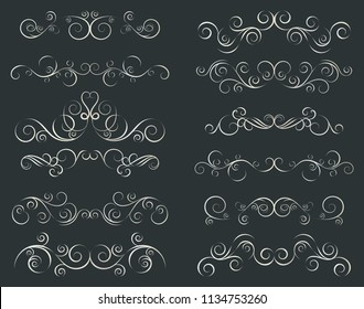 Set of curls and scrolls. Beautiful decorative divider elements for frames and books.