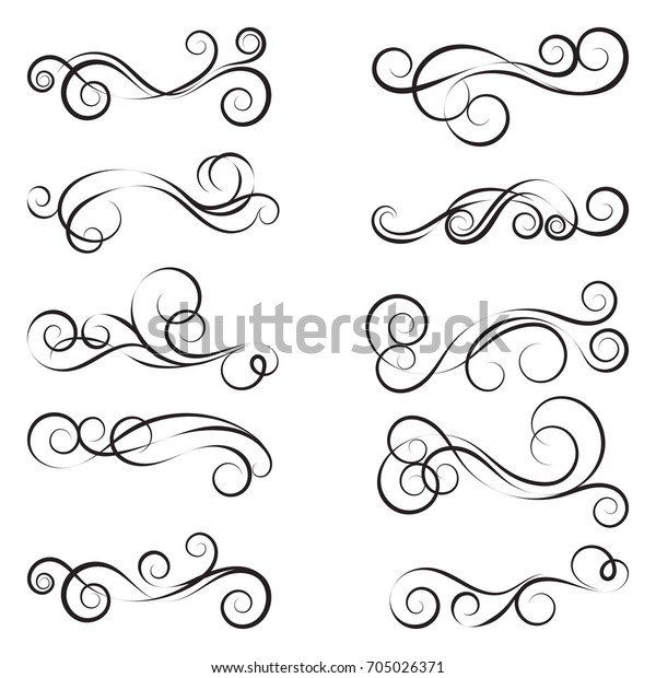 Set\
of curls and scrolls. Beautiful decorative elements for frames.\
Elegant black and white swirl vector illustration.\
