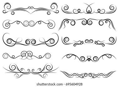 Set of curls and scrolls. Decorative design divider elements for frames and books. Elegant swirl vector illustration. 