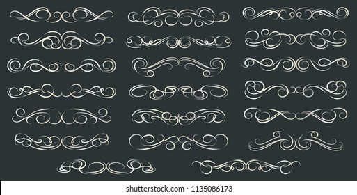 Set of curls and scrolls. Decorative divider elements for frames and books. Elegant swirl design vector illustration. 