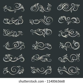 Set of curls and scrolls. Decorative divider elements for frames and books. Elegant swirl design vector illustration. 