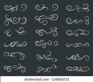 Set of curls and scrolls. Decorative divider elements for frames and books. Elegant swirl design vector illustration. 
