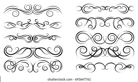 Set of curls and scrolls. Decorative divider elements for frames and books. Elegant swirl vector illustration. 