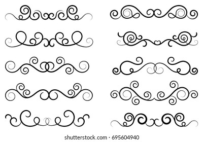 Set of curls and scrolls. Decorative divider elements for frames and books. Elegant swirl design vector illustration. 