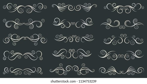 Set of curls and scrolls. Decorative elements for frames. Elegant swirl vector illustration. 