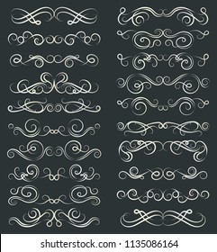 Set of curls and scrolls. Decorative elements for frames. Elegant swirl vector illustration. 