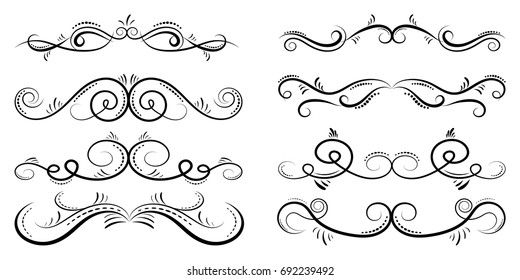 Set of curls and scrolls. Decorative elements for frames. Vector dividers.