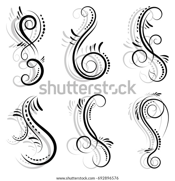 Set of curls and\
scrolls. Decorative elements for frames with shadow. Elegant swirl\
vector illustration. 