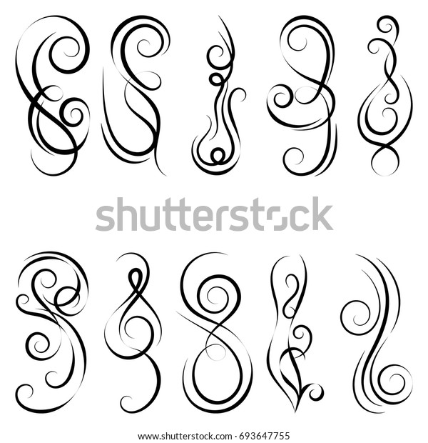 Set of curls and\
scrolls. Decorative elements for frames and tattoos. Elegant swirl\
vector illustration. 