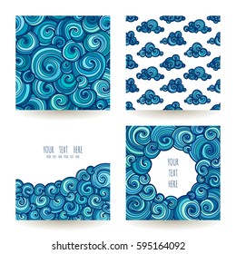 Set of curly abstract patterns. Marine vector backgrounds