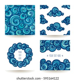 Set of curly abstract patterns. Marine vector backgrounds