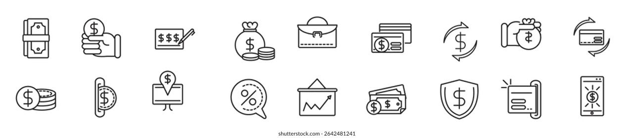 Set of currency and business line art icons