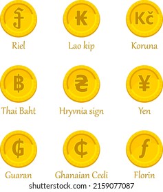 Set of currency coins icon.