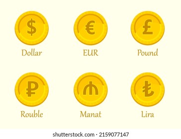 Set of currency coins icon.