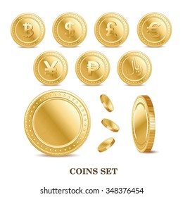 set of the currency golden isolated finance coin icons.