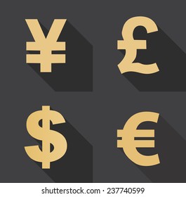 Set of currency icons flat style