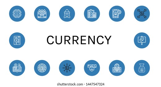 Set of currency icons such as Dollar, Casino, Sack, Accounting, Ledger, Coin, Euro, Payment method, Online banking, Money bag, Payment, Sign , currency