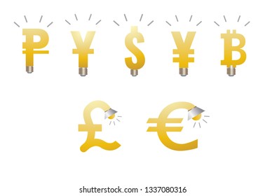 set of currency light bulb and lamp
