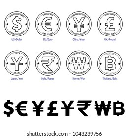 Set of currency symbol on transparent background
