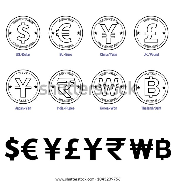 Set Currency Symbol On Transparent Background Stock Vector