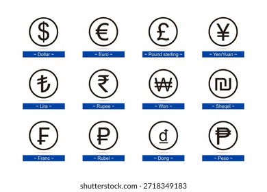 Set of Currency Symbol in Round Background