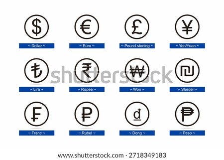 Set of Currency Symbol in Round Background