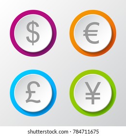 Set of currency symbols. Vector.