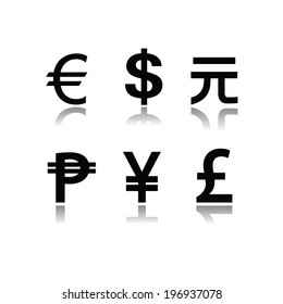 Set of currency symbols in white background 