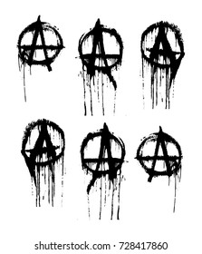 Set of current signs of anarchy. Anarchy signs painted by a brush that flows. Vector art.