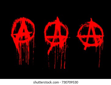 Set of current signs of anarchy. Anarchy signs painted by a brush that flows.