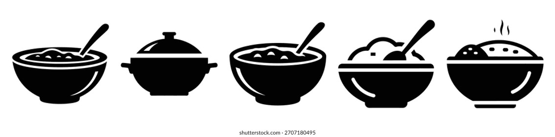 Conjunto de Ilustración vectorial de icono de tazón de curry aislado sobre fondo blanco
