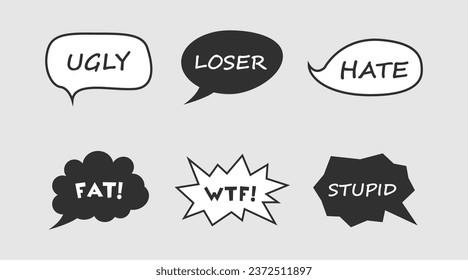 Set of curse speech bubbles isolated on gray background. Flat vector illustration.