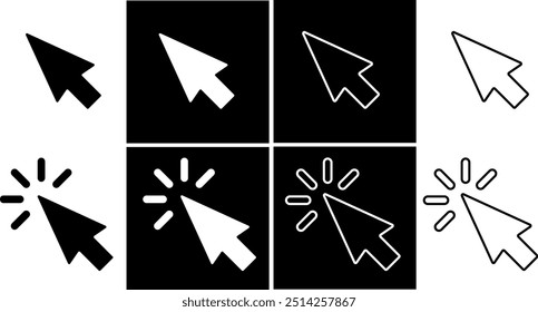 set of cursor arrows, pointing arrow silhouettes