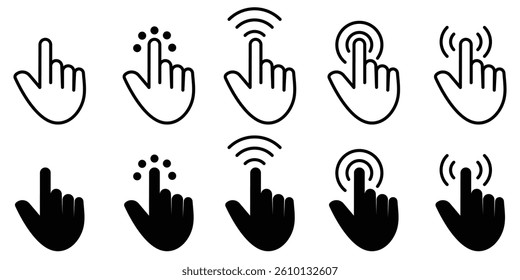 set of cursor icon clicks, pointer click icon. cursor icon in arrow and hand, pointer arrow icon. Cursor sign, vector and flat style.