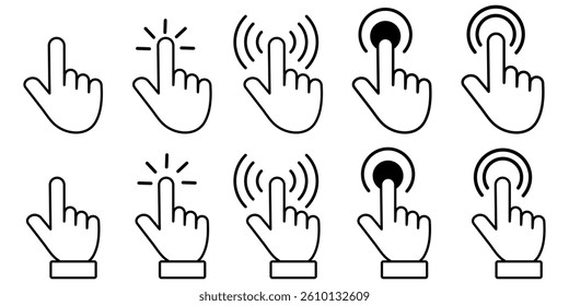 set of cursor icon clicks, pointer click icon. cursor icon in arrow and hand, pointer arrow icon. Cursor sign, vector and flat style.