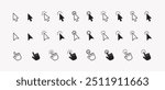 Set of cursor icons click and hand cursor icons click isolated on background. Pointer cursor сomputer mouse icon collection. Clicking cursor, pointing hand clicks icons. Vector illustration